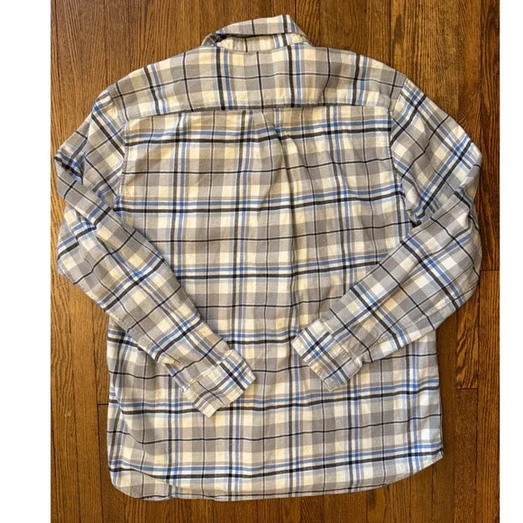 Vineyard Vines Mens Large Plaid Flannel Button Down Shirt Blue Grey Whale Logo - Picture 4 of 7